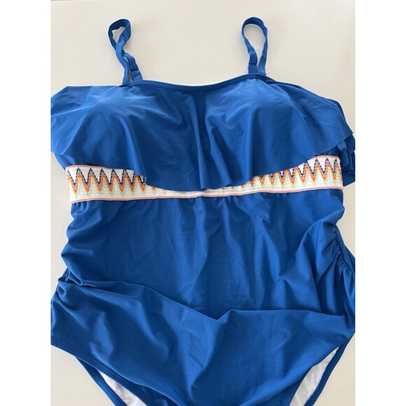 Womens Plus Size One Piece Swimsuit Ruffle Trim Tummy Control blue size 3X - Picture 11 of 16